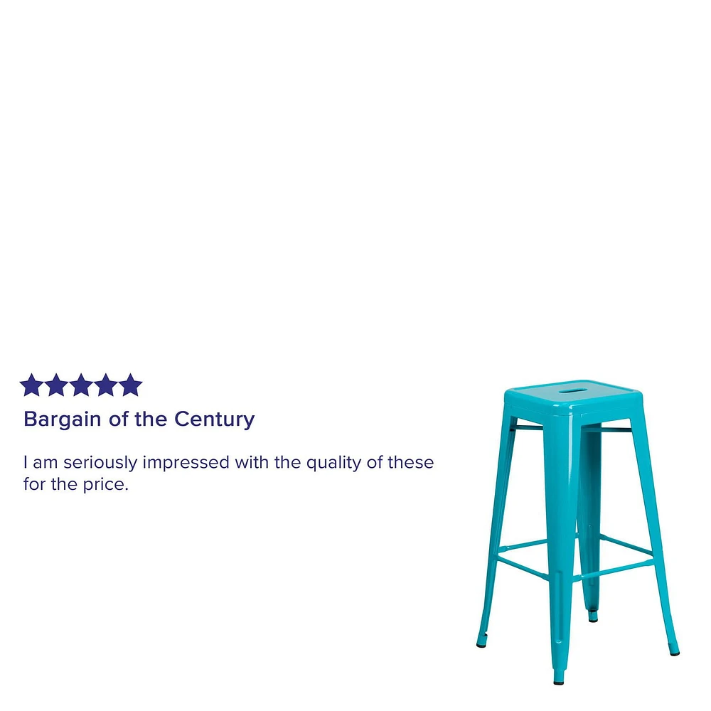 Tabouret de bar de qualité commerciale, de 30 po sans dossier en bleu-sarcelle cristal pour l'intérieur et l'extérieur - 4 pièces