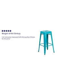 Tabouret de bar de qualité commerciale, de 30 po sans dossier en bleu-sarcelle cristal pour l'intérieur et l'extérieur - 4 pièces