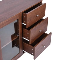 Homylin Armoire de rangement d'accent rétro en bois avec portes et tiroirs transparents, casier d'angle de 48,8 po de largeur pour salon - Marron