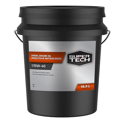 Huile moteur diesel SuperTech 15W40, seau,18.9L Conçu pour les besoins de la flotte et ​ferme.