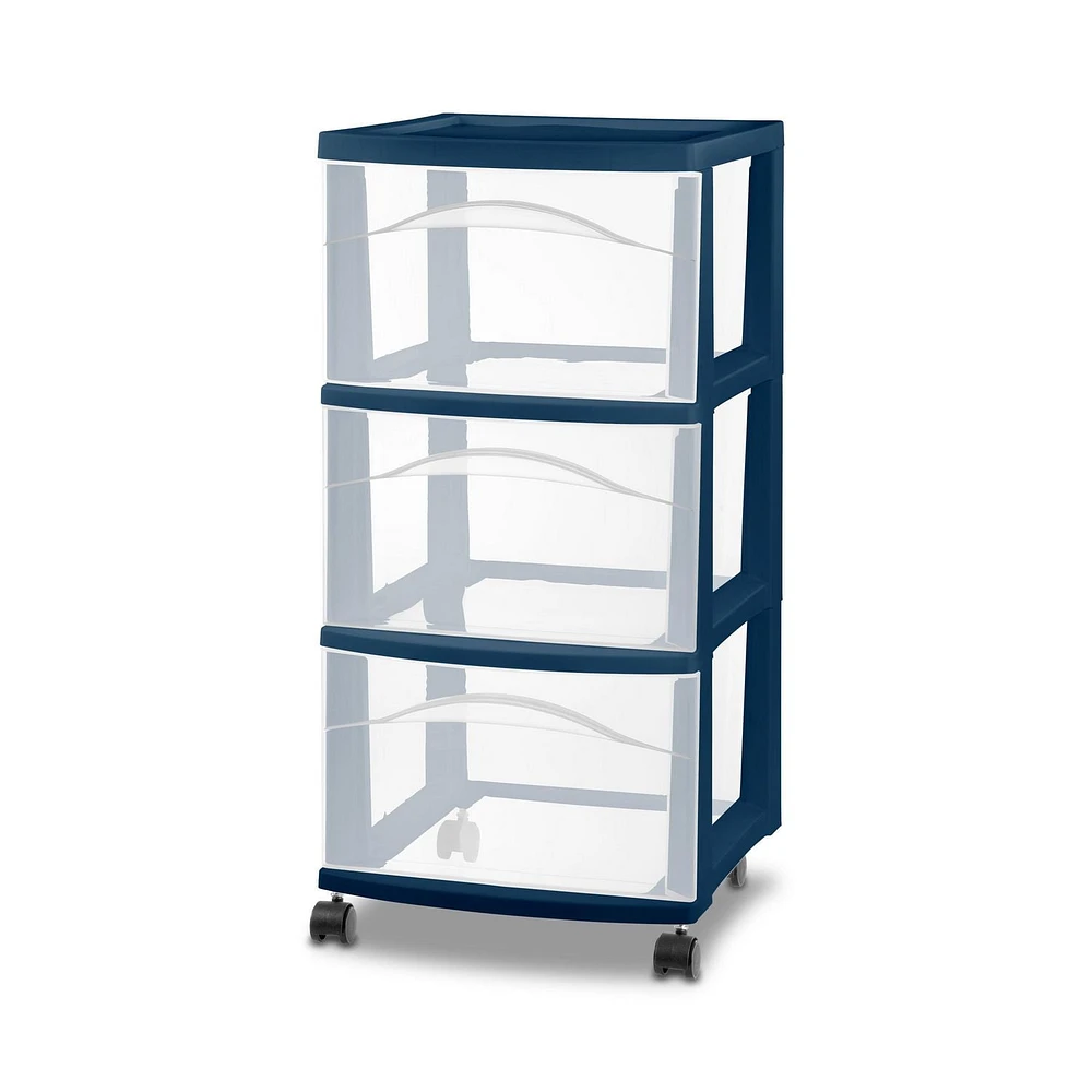 Sterilite Chariot à 3 Tiroirs - Bleu Marine