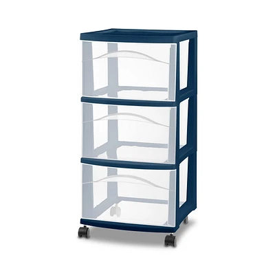 Sterilite Chariot à 3 Tiroirs - Bleu Marine