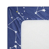 Literie Marina Décoration douce, soyeuse et riche en rayonne de bambou imprimée, toutes saisons, housse de couette, drap-housse, avec fermeture éclair et lien d'angle, motif astérisme bleu marine