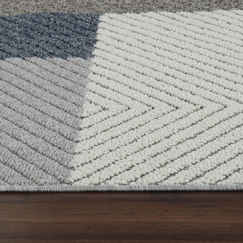 Rug Branch Hogar Abstract Indoor Outdoor Area Rug, Grey Blue, Geometric - Living Room, Bedroom, Dining Room, and Kitche