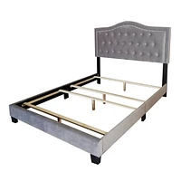 Modern Velvet Upholstered 60" Queen Bed in Light Grey