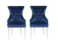 Gothel Chair in Blue, Nailhead trim and Tufted back Dining Chair, Velvet Upholstery Dining Chair, Dining Chair with Stainless Steel legs  for Kitchen and Living Room- Set 2