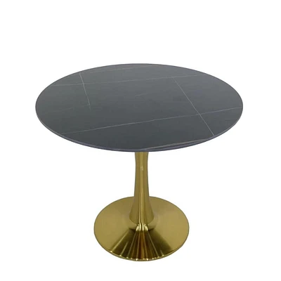 Kenlyn Dining Table,sleek black sintered stone, sturdy base in a brushed gold brass finish. This 35.5-inch table exudes modern elegance and sophistication