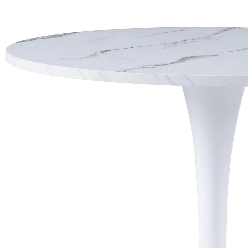Table à manger ronde moderne CorLiving Ivo en mélamine et acier - Petite table de salle à manger sur piédestal pour 3 personnes, petite table de cuisine ronde idéale, table de café bistro