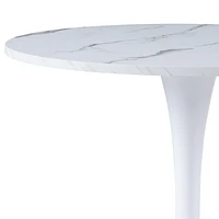 Table à manger ronde moderne CorLiving Ivo en mélamine et acier - Petite table de salle à manger sur piédestal pour 3 personnes, petite table de cuisine ronde idéale, table de café bistro