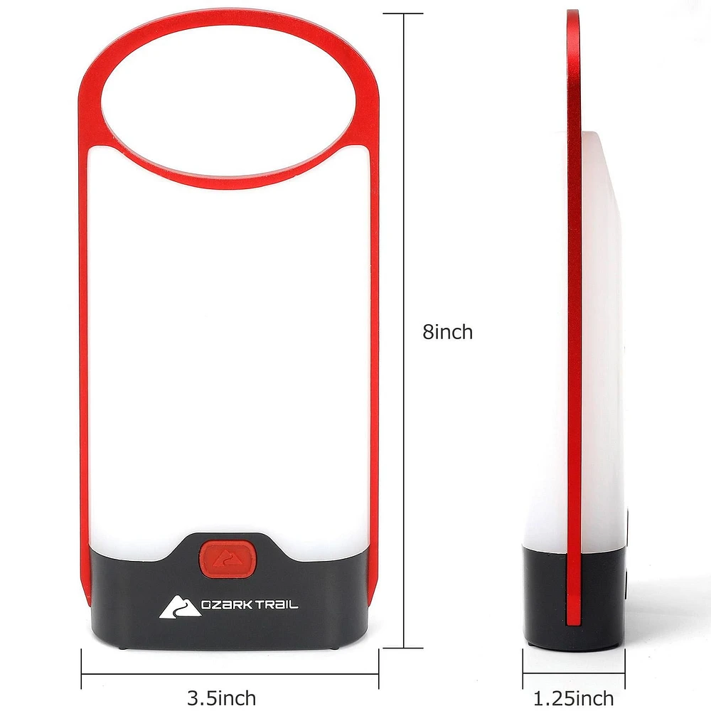 Ozark Trail Lanternes à piles à cadre mince en aluminium à DEL de 160 lumens rouge Cadre mince en aluminium