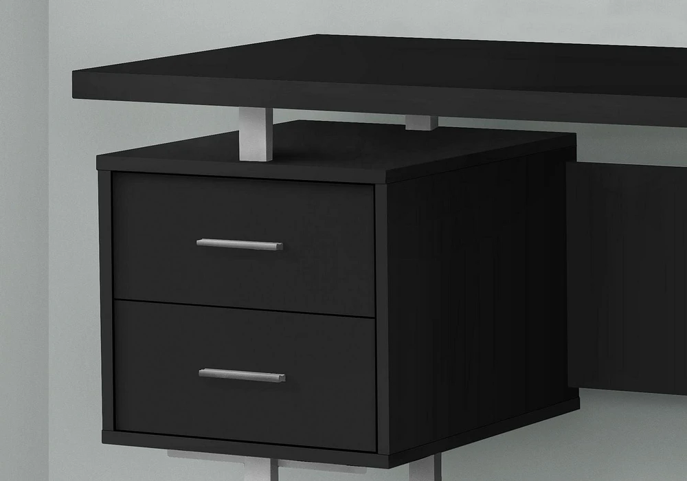 Monarch Specialties Bureau, Bureau À Domicile, Ordinateur Portable, Configuration Gauche, Droite, Tiroirs De Rangement, 60"l, Travail, Métal, Stratifié, Noir, Gris, Contemporain, Moderne