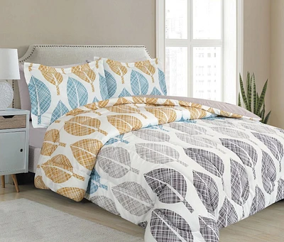 Literie Marina Décoration ultra douce et luxueuse en duvet d'oie, alternative au duvet d'oie, richement imprimée, avec draps et motif de feuilles colorées modernes