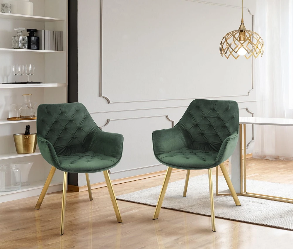 Topline Home Furnishings Chaise à accoudoirs de salle à manger en velours et or