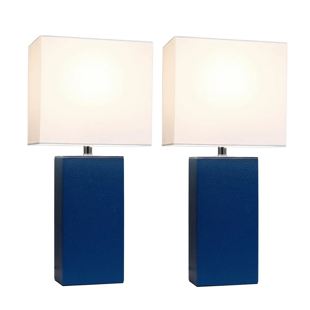 Pack de 2 lampes de table modernes en cuir avec abat-jour en tissu blanc