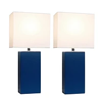 Pack de 2 lampes de table modernes en cuir avec abat-jour en tissu blanc