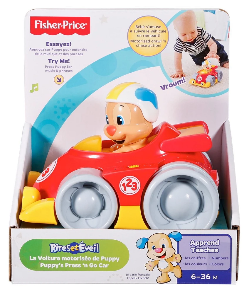Fisher-Price Rires et Éveil La Voiture Motorisée de Puppy – Édition Française