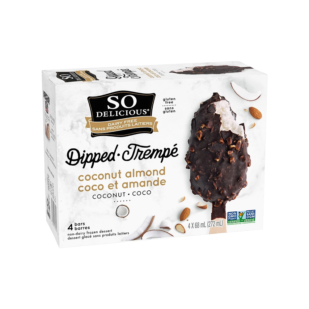 So Delicious Coconut Almond Flavoured, Gluten-Free Dairy-Free, Coconut Milk Ice Bars, 4x68 mL Dairy-Free Gluten Free Coconut Almond Flavoured, Coconut Milk Ice Bars