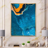 Designart Composition Abstraite En Marbre En Bleu Et Orange III ART MURAL À CADRE FLOTT