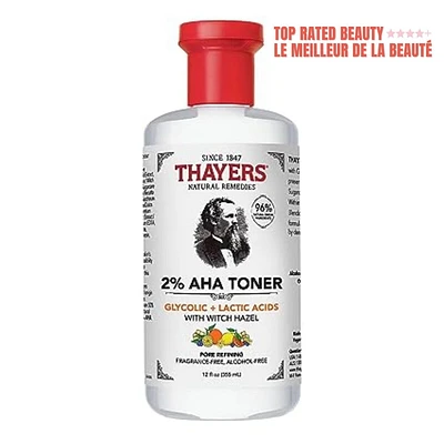 Tonique exfoliant 2% AHA avec acide glycolique, acide lactique et hamamélis, soin lissant et affinant les pores pour tous les types de peau, 355 ML Durable yarn, large ball size
