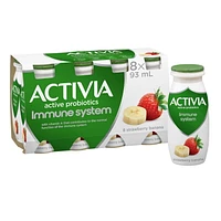 Activia Probiotic Yogurt Drink, Strawberry-Banana, Immune System, 8 x 93 mL