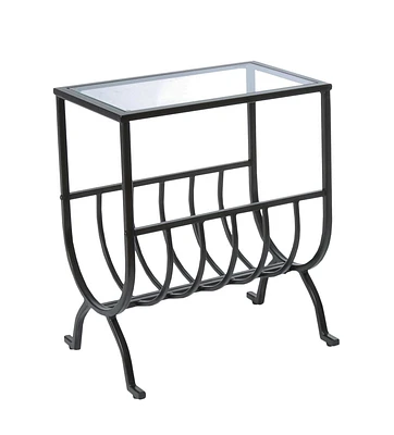 Monarch Specialties Accent Table, Side, End, Magazine, Nightstand, Narrow, Living Room, Bedroom, Metal, Tempered Glass, Black, Clear, Transitional