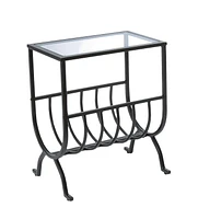 Monarch Specialties Accent Table, Side, End, Magazine, Nightstand, Narrow, Living Room, Bedroom, Metal, Tempered Glass, Black, Clear, Transitional