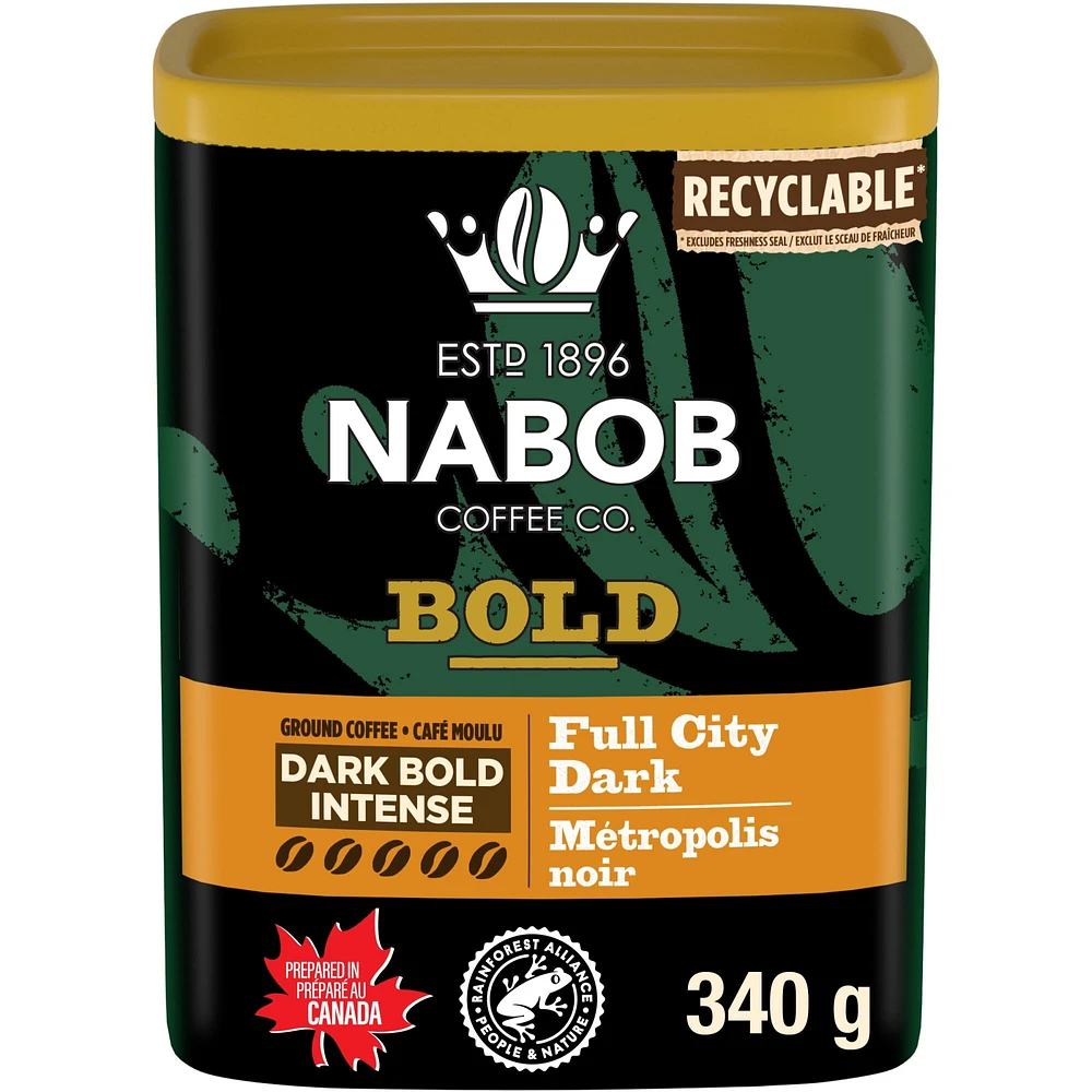 Nabob Dark Bold Roast Full City Dark Ground Coffee, 340g Canister, 340g