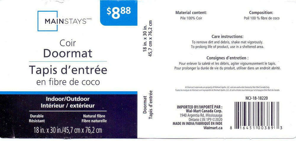 Tapis d’entrée en fibre de coco de Mainstays