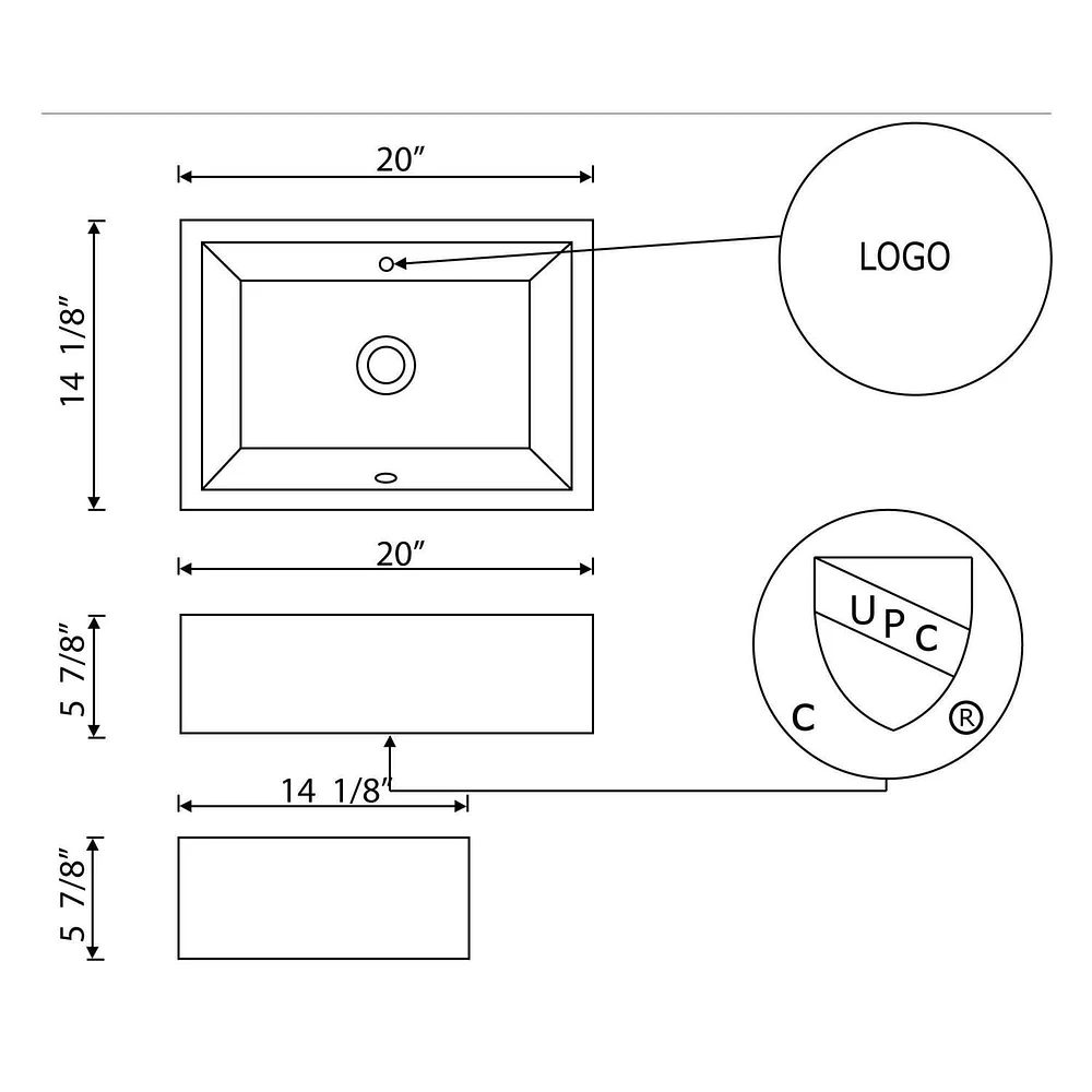 American Imaginations 20-in. W Above Counter White Bathroom Vessel Sink For Deck Mount Center Drilling AI-27740