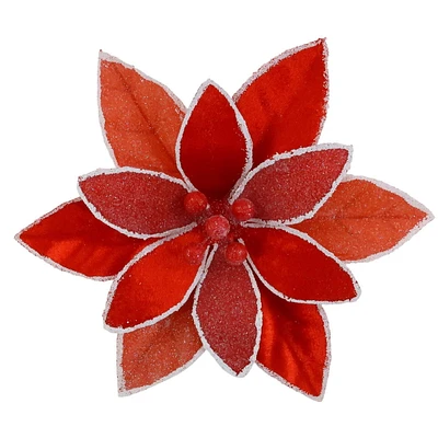 Holiday Time Ornement Poinsettia en Velours et Paillettes Rouges avec Pince