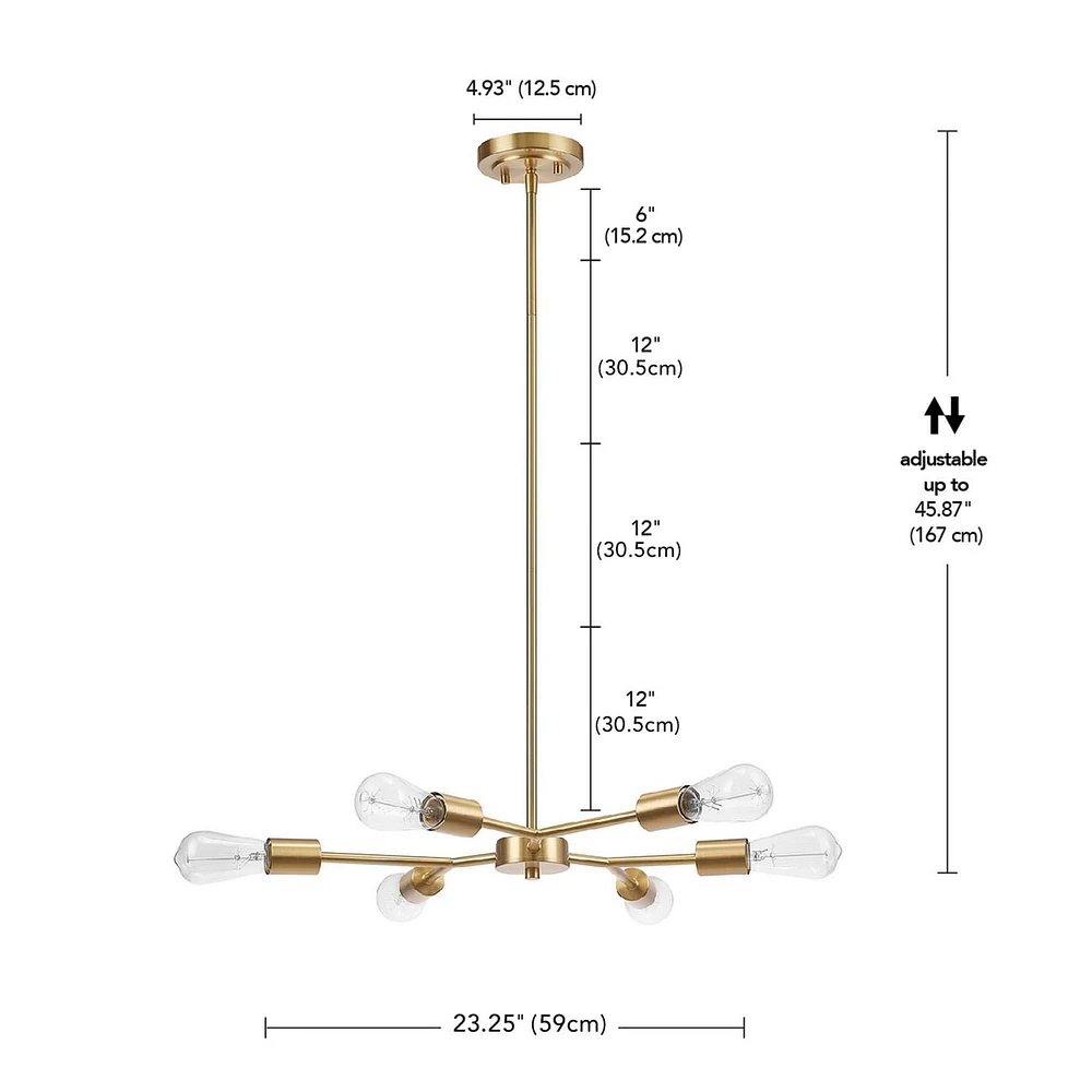 Tetra 6-Light Chandelier, Matte Brass, Adjustable Hanging Height