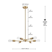 Tetra 6-Light Chandelier, Matte Brass, Adjustable Hanging Height