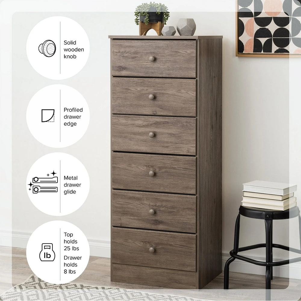 Prepac Astrid 6-Drawer Tall Chest, Drifted Gray