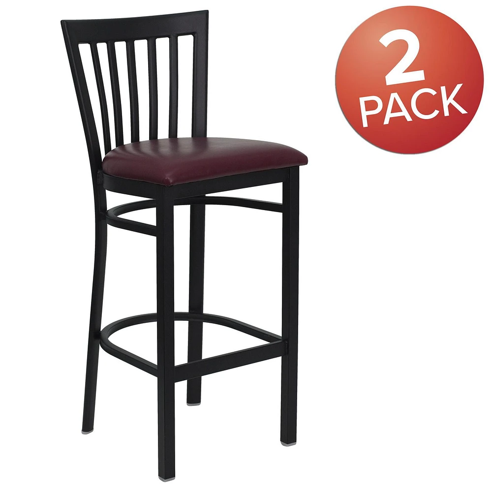 2 Pk. HERCULES Series Black School House Back Metal Restaurant Barstool - Burgundy Vinyl Seat