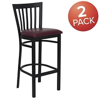 2 Pk. HERCULES Series Black School House Back Metal Restaurant Barstool - Burgundy Vinyl Seat