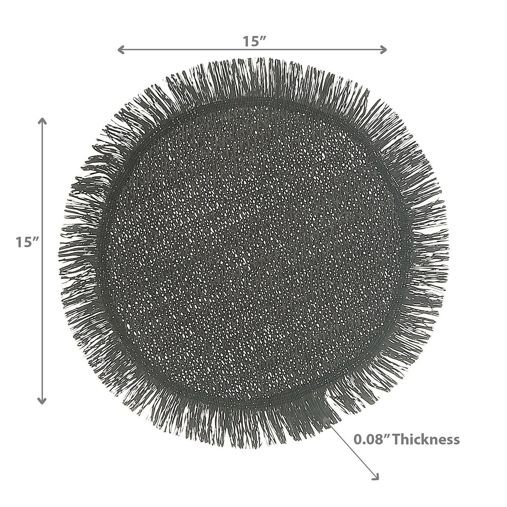 Placemat Rond Tissé Avec Franges Noir 15 X 15 - Ensemble De 12