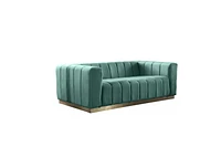 K-LIVING  SHANNON VELOUR FABRIC LOVESEAT IN MINT WITH ACCENT GOLD BASE