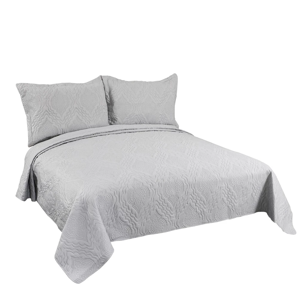 Marina Decoration Solid Embossed Pinsonic Coverlet Bedspread Bedding Ultra Soft Summer Quilt Set with Shams