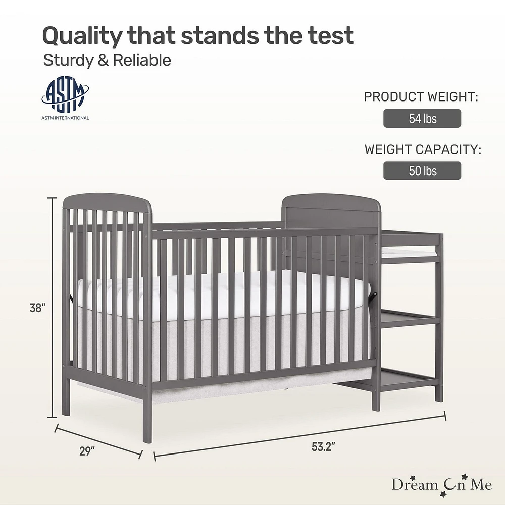 Dream On Me Anna 4 in 1 Full Size Crib and Changing Table Combo, Model #678, Two Storage Shelves