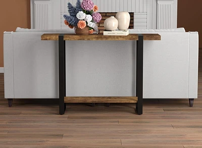 Safdie & Co. Console Table, 1 Shelf, Brown Reclaimed Wood Top & Black Metal Legs.