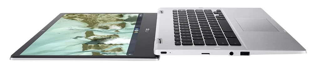 ASUS Chromebook CX1400, 14” HD NanoEdge Display, Intel Celeron N3350 Processor, Chrome OS, Aluminum, Transparent Silver. (CX1400CNA-WS01-CB), 32GB eMMC,  4GB RAM, Intel HD