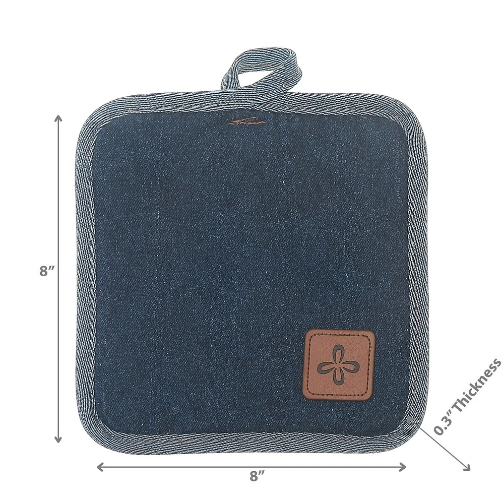 Porte-Pot En Jean Avec Badge En Cuir - Ensemble De 4