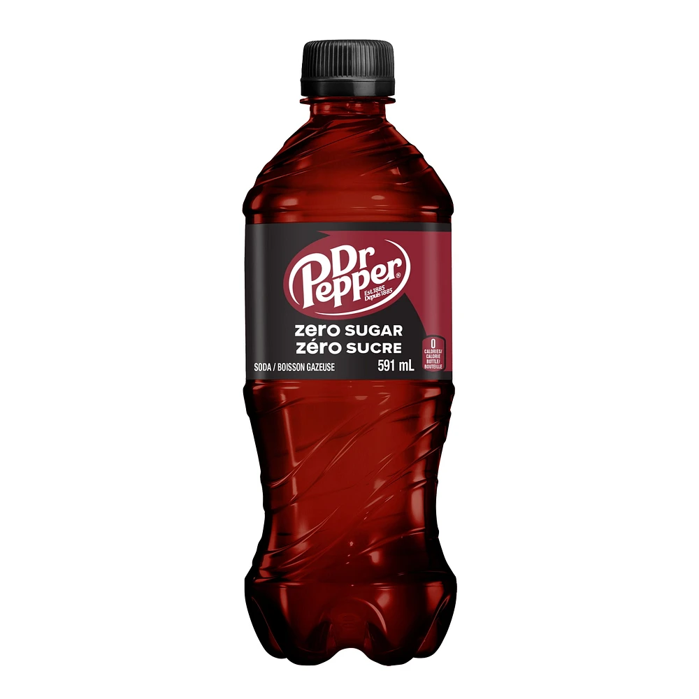 Dr Pepper Zero Sugar Soda 591 mL, Bottle, 591 mL
