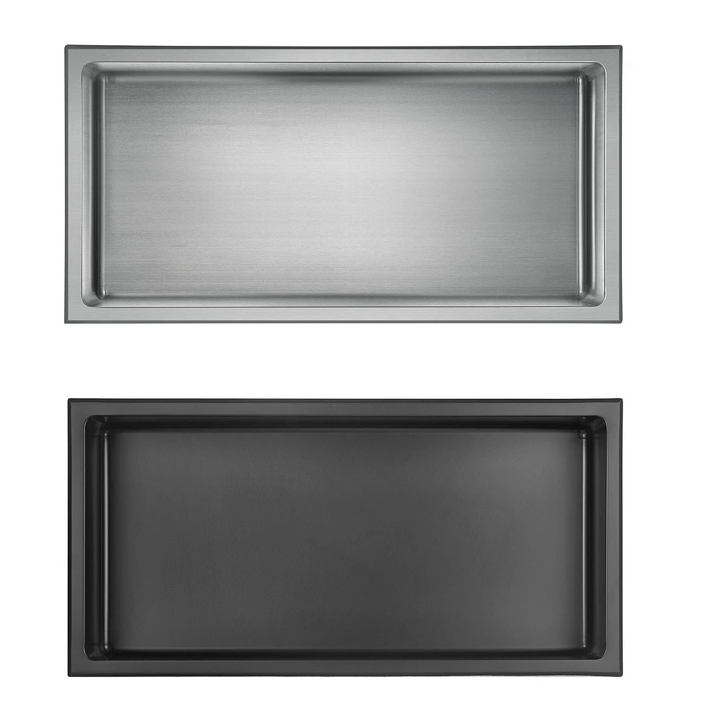 The akuaplus® wall mount shower niche 12 in. x 16 in., made in stainless steel.