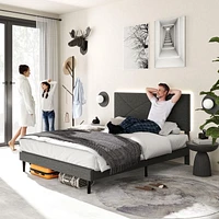 Cadre de lit rembourré pour enfants Homy Casa avec ports USB et tête de lit à lumière DEL, lattes métalliques robustes