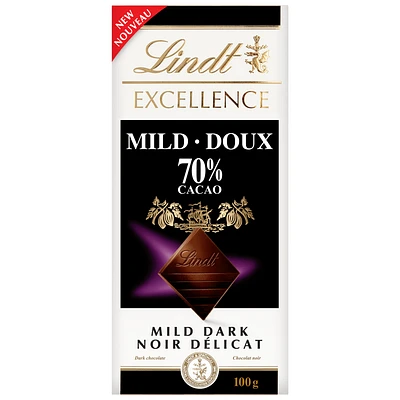 Barre de chocolat noir à 70 % de cacao EXCELLENCE de Lindt, 100g 100 g