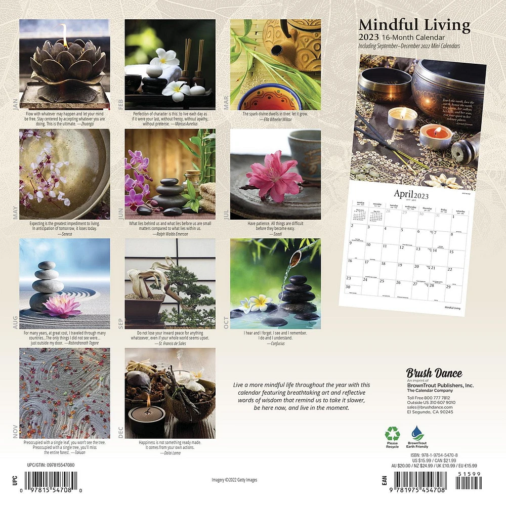 Mindful Living | 2023 12x24 Inch Square Wall Calendar