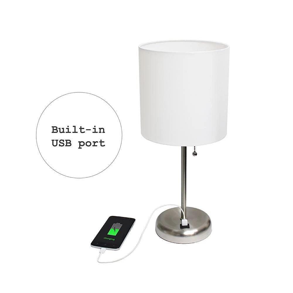 Lampe bâton LimeLights avec port de chargement USB et abat-jour en tissu, blanc