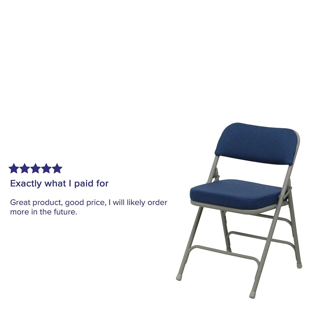 2 pièces Chaise pliante de la série HERCULES à triple entretoise et double charnière en métal et tissu marine