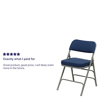 2 pièces Chaise pliante de la série HERCULES à triple entretoise et double charnière en métal et tissu marine